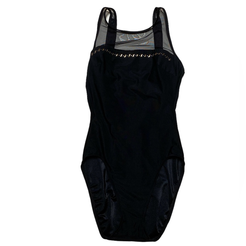 Slim Allure One Piece Swimsuit Women’s 10 Tall Black Sheer Mesh 90’s Swimwear
